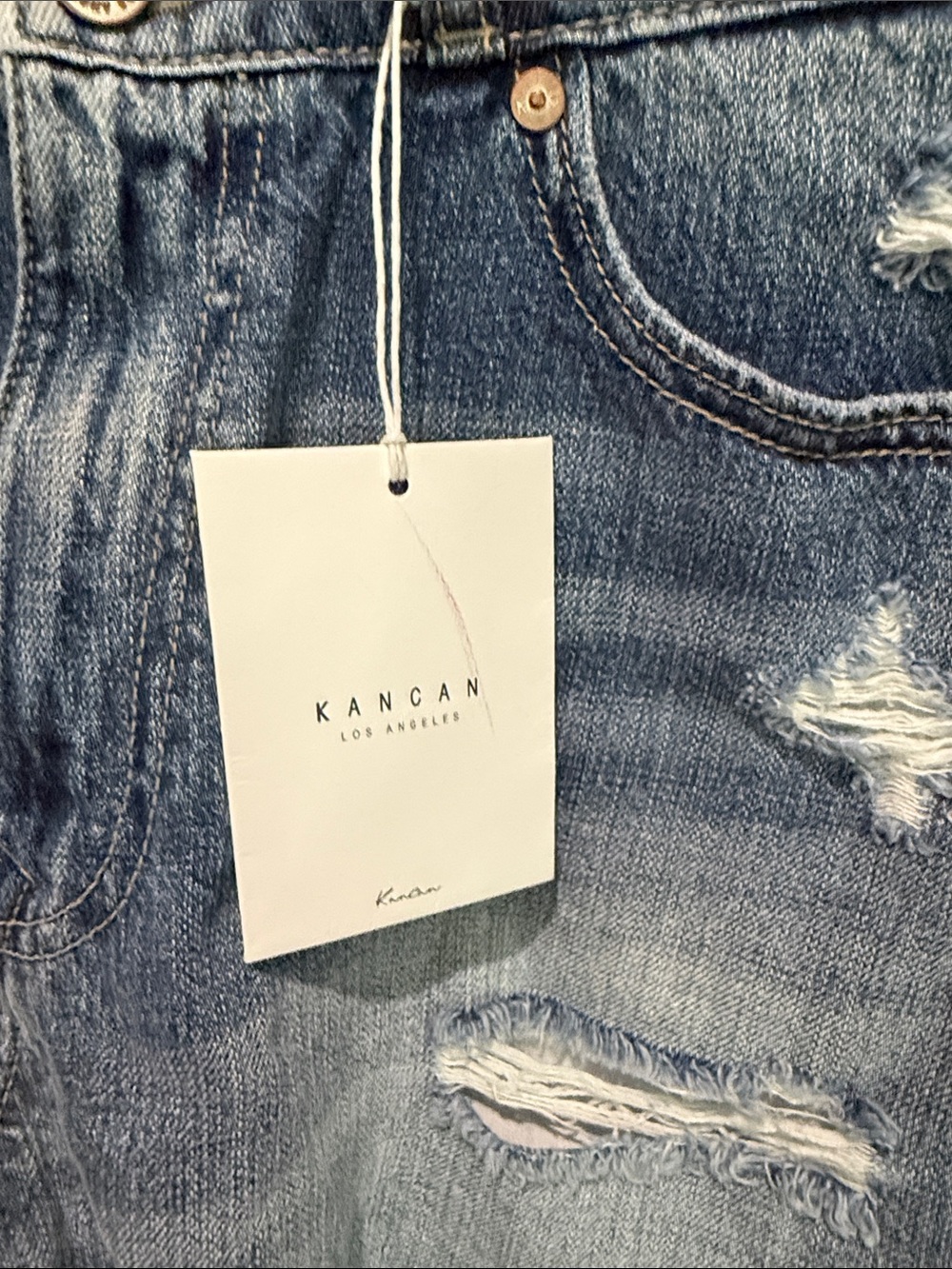 NWT KANCAN Denim Distressed Frayed Hem Blue Shorts Sz L - Picture 4 of 13